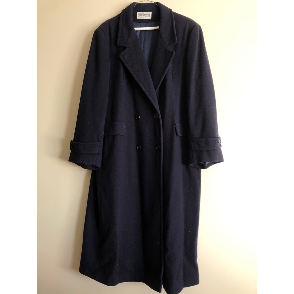 VINTAGE FORECASTER OF BOSTON Navy Blue WOOL WOMENS LONG DRESS COAT SZ 15/16